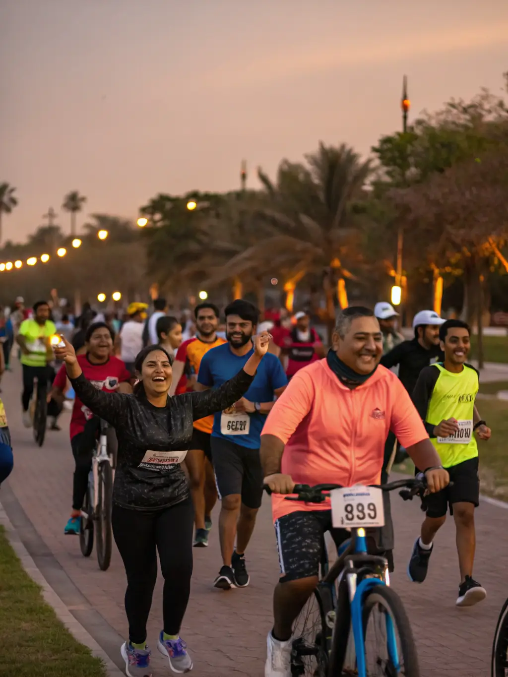 People of all ages participating in a community walk/run event, wearing CEP branded t-shirts, promoting health and community spirit.